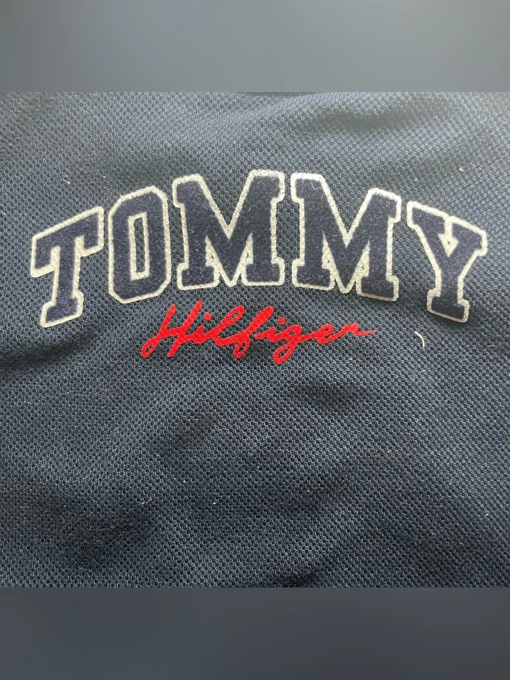 Tommy Hilfiger Navy Knit Polo with Red and White Flag